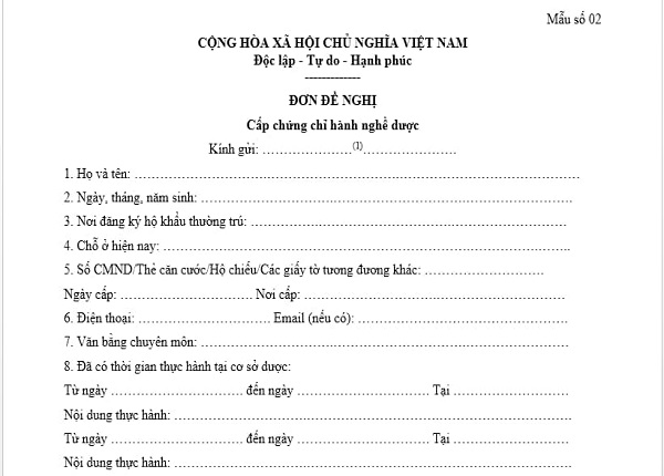 Mẫu đơn đề nghị cấp chứng chỉ hành nghề Dược