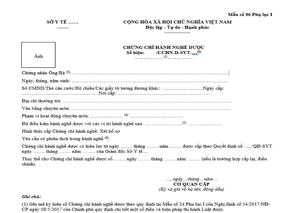 Mẫu Chứng chỉ hành nghề Dược​